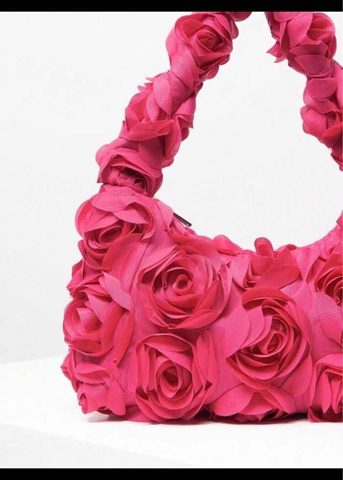 Pembe üç boyutlu çiçekli çanta - Görsel 4