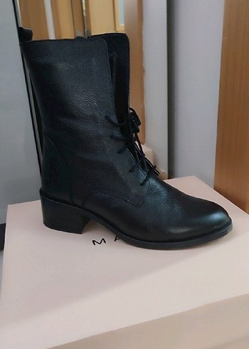 Deri Siyah Bağcıklı Gotik Kadın Bot - Görsel 2