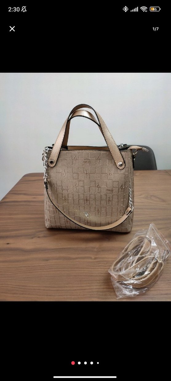 Bej Zincir Detaylı Deri Kadın Çanta - Görsel 4