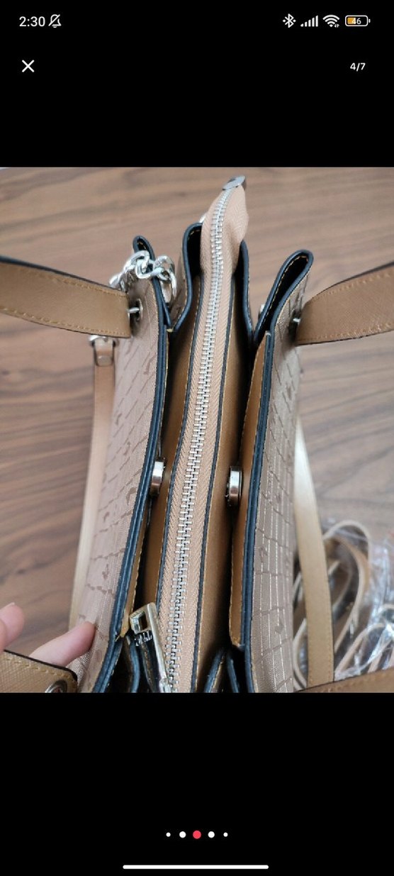 Bej Zincir Detaylı Deri Kadın Çanta - Görsel 2