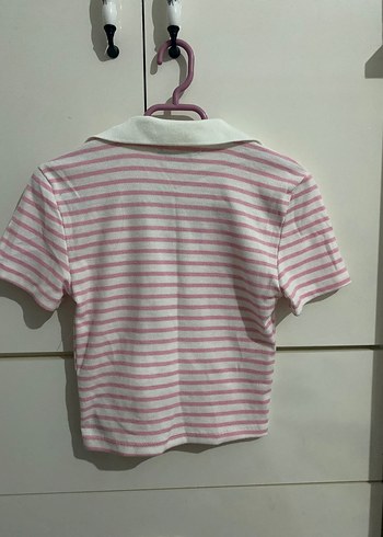 Pembe Çizgili Polo Tişört - Görsel 3