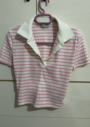 Pembe Çizgili Polo Tişört - Görsel 2