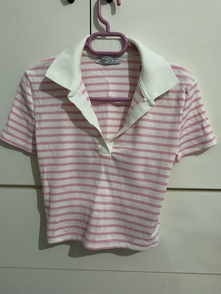 Pembe Çizgili Polo Tişört - Görsel 2