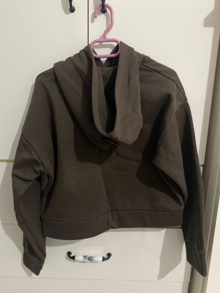 Kahverengi Kapüşonlu Kanguru Cep Kadın Sweatshirt - Görsel 3