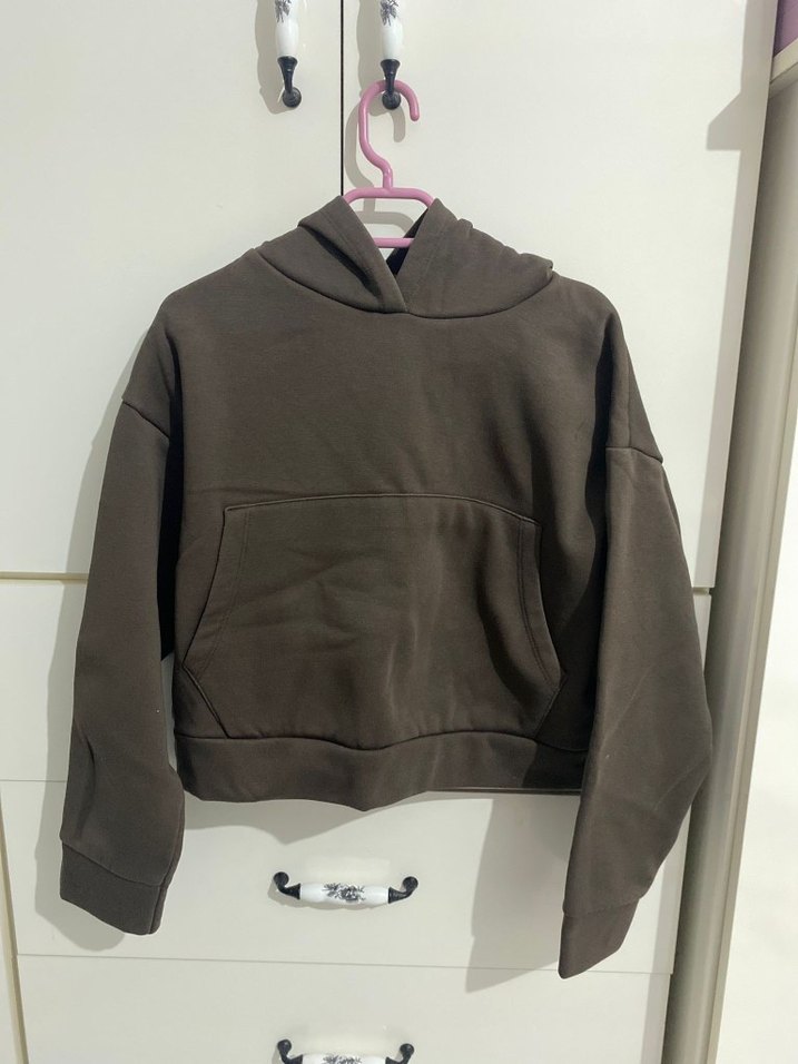 Kahverengi Kapüşonlu Kanguru Cep Kadın Sweatshirt - Görsel 2
