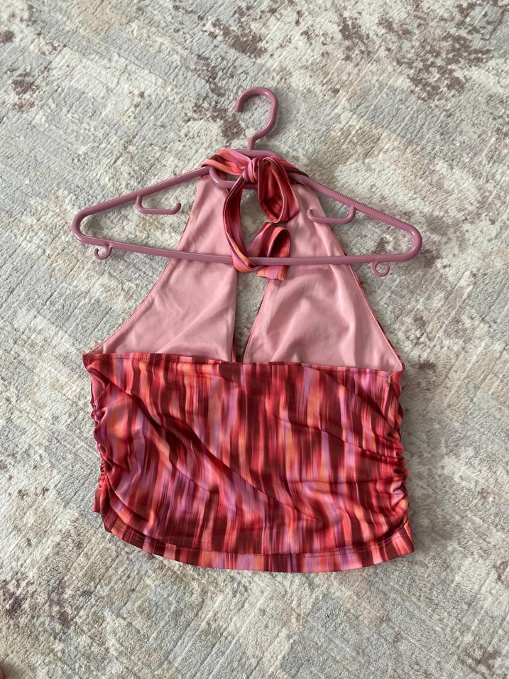 Pembe Bağlamalı V Yakalı Bohem Bluz - Görsel 2