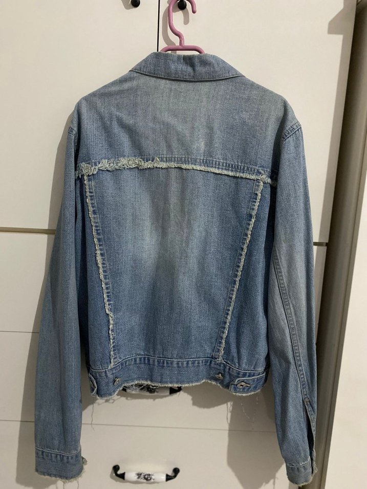 Düğmeli Gri Mavi Kadın Denim Ceket - Görsel 3