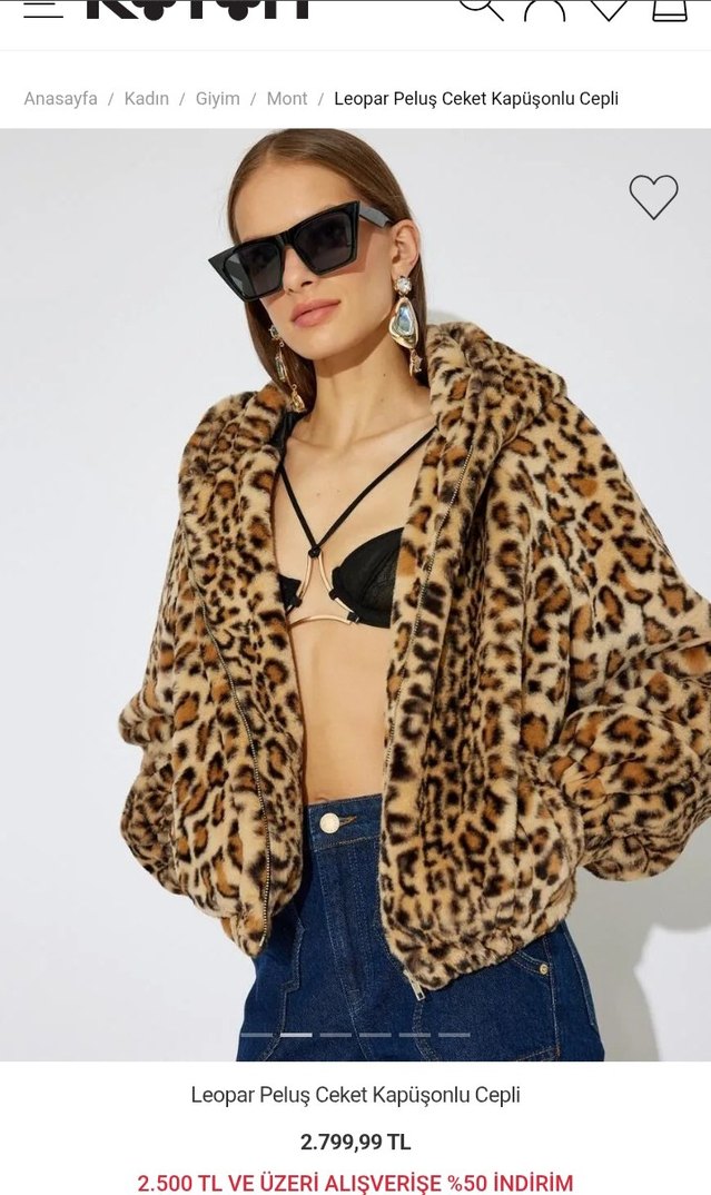 Kapüşonlu Leopar Desenli Suni Kürk Ceket - Görsel 4