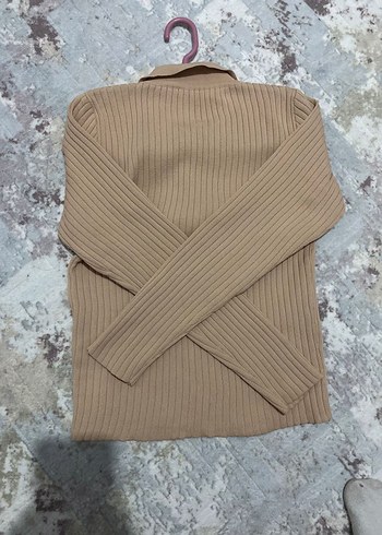 Bej Kadın İnce Triko Uzun Kollu Polo Yaka Bluz - Görsel 2