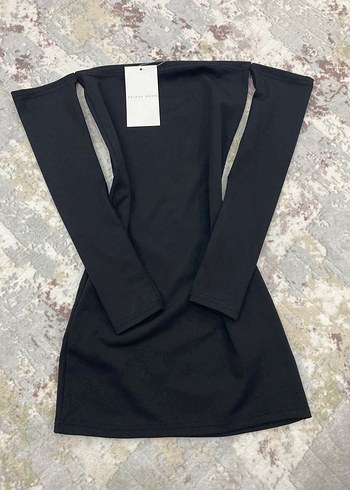 Siyah Uzun Kollu Mini Elbise - Görsel 2