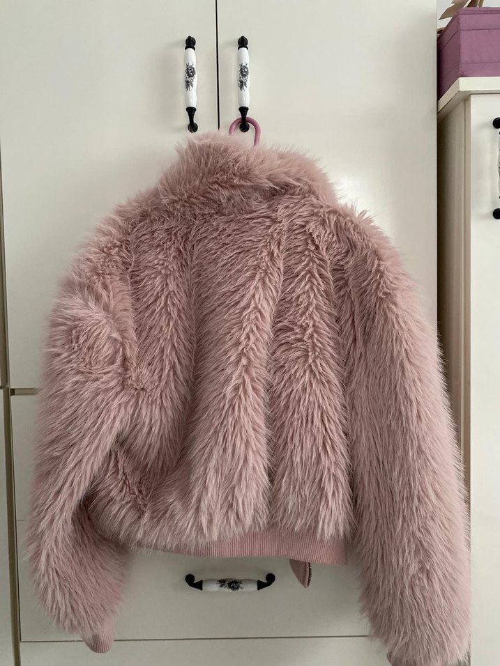 Pembe Kadın Peluş Detaylı Mont - Görsel 4