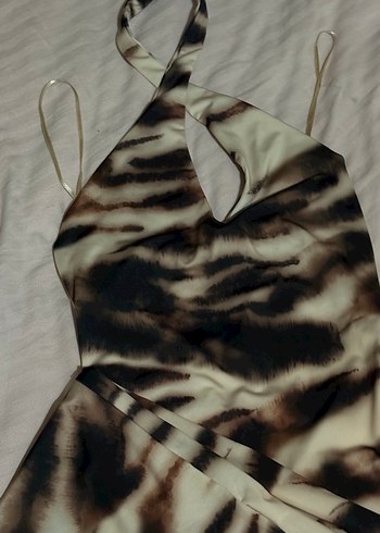 BERSHKA Kahverengi Desenli Uzun Elbise - Görsel 6