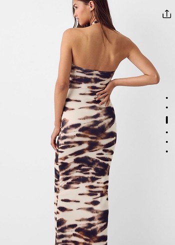 BERSHKA Kahverengi Desenli Uzun Elbise - Görsel 2