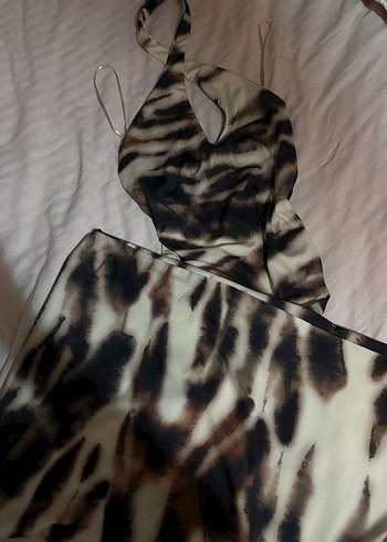 BERSHKA Kahverengi Desenli Uzun Elbise - Görsel 5