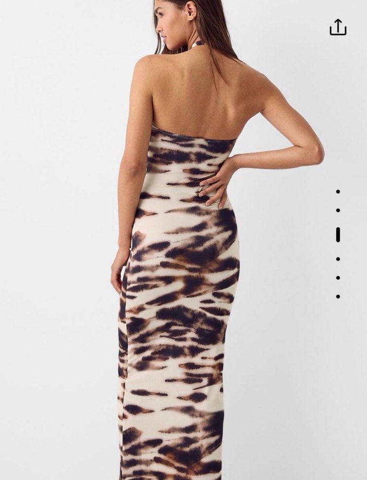 BERSHKA Kahverengi Desenli Uzun Elbise - Görsel 2