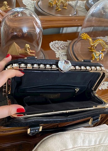 Siyah Yılan Derisi Desenli Kadın Deri Çanta - Görsel 3