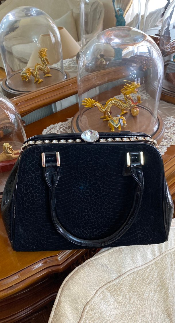 Siyah Yılan Derisi Desenli Kadın Deri Çanta - Görsel 2