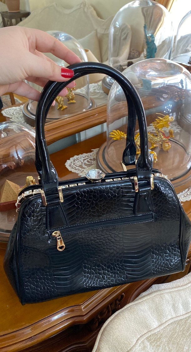 Siyah Yılan Derisi Desenli Kadın Deri Çanta - Görsel 4