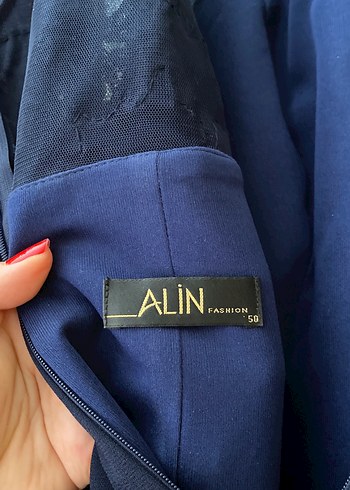 Dantel Detaylı Lacivert Uzun Abiye Elbise - Görsel 9