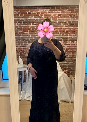 Dantel Detaylı Lacivert Uzun Abiye Elbise - Görsel 8