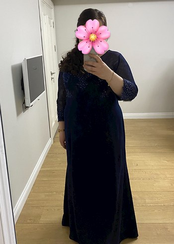 Dantel Detaylı Lacivert Uzun Abiye Elbise - Görsel 5