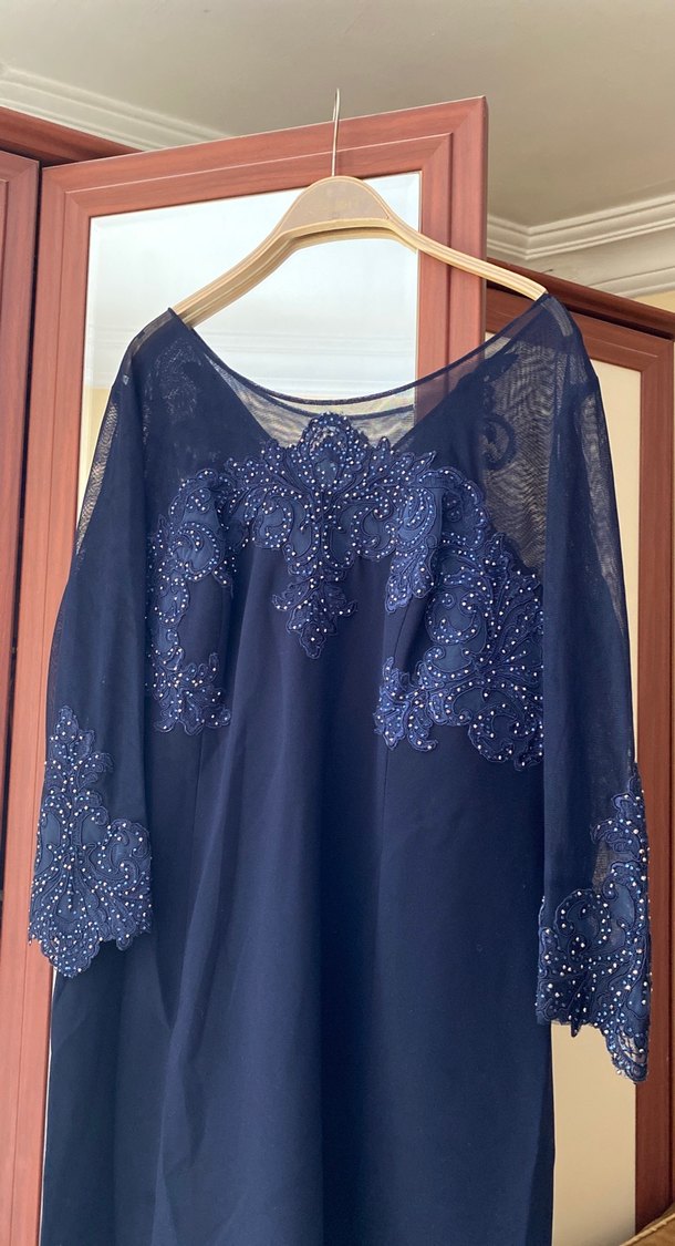 Dantel Detaylı Lacivert Uzun Abiye Elbise - Görsel 2