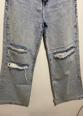 Yırtık Detaylı Gri Kadın Denim Pantolon - Görsel 2