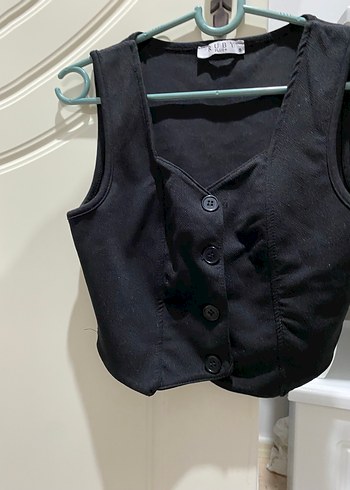 Düğmeli Siyah Kadın Yelek - Görsel 2