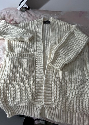 Kadın Beyaz Örgü Salaş Hırka - Görsel 6