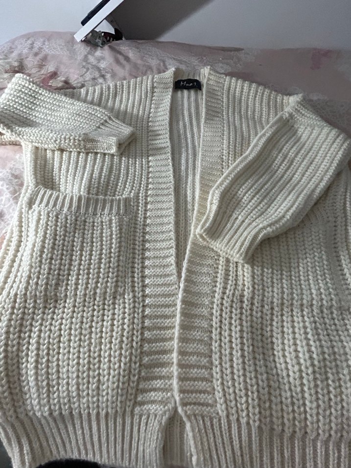 Kadın Beyaz Örgü Salaş Hırka - Görsel 5