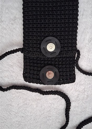 Siyah Örgü Kadın Çapraz Telefon Çantası - Görsel 2