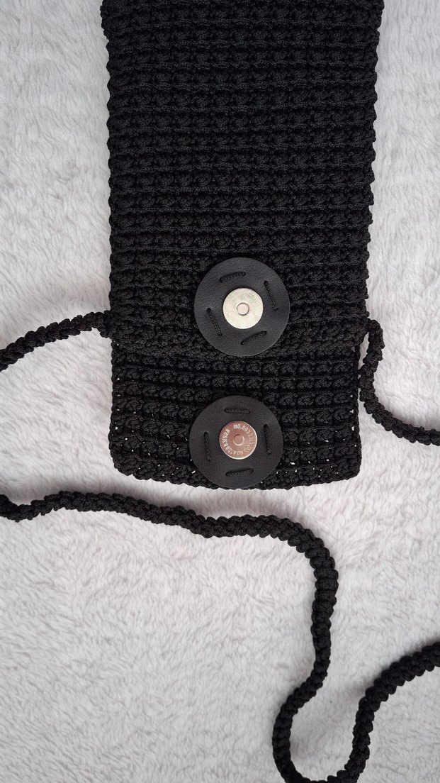 Siyah Örgü Kadın Çapraz Telefon Çantası - Görsel 2