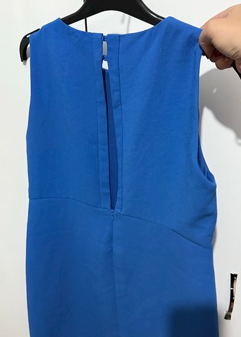 Zara Mavi Kolsuz Midi Elbise