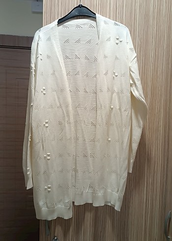 Beyaz Örgü Kadın Hırka Midi Boy - Görsel 2