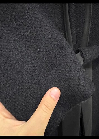 Kuşaklı Siyah Uzun Kaban - Görsel 4