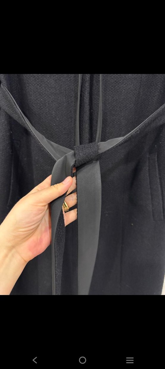 Kuşaklı Siyah Uzun Kaban - Görsel 3