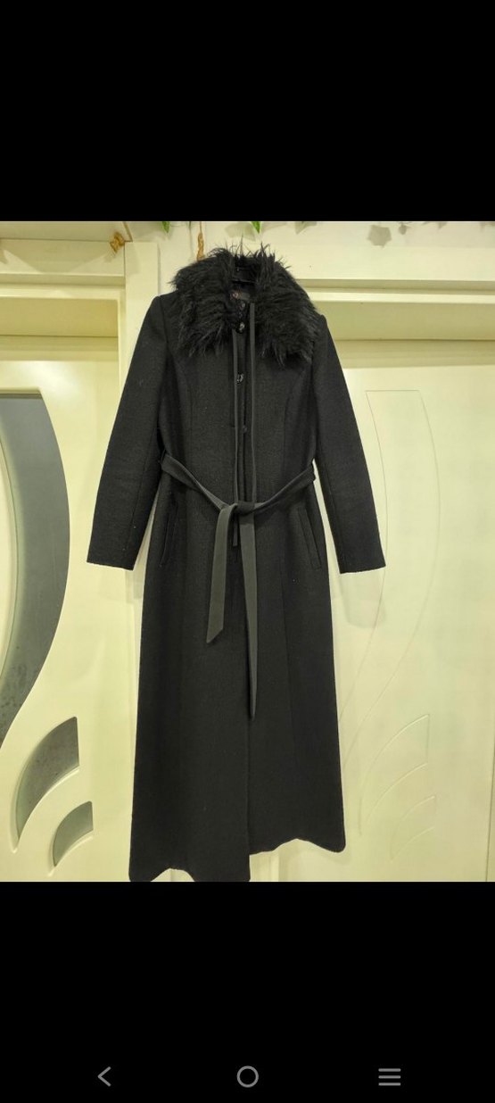 Kuşaklı Siyah Uzun Kaban - Görsel 2