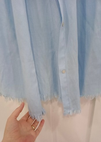 Mavi Hamile Gömlek, Uzun Kollu, Düğmeli - Görsel 3