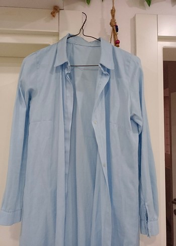 Mavi Hamile Gömlek, Uzun Kollu, Düğmeli - Görsel 2