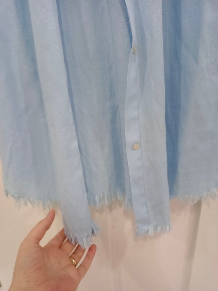 Mavi Hamile Gömlek, Uzun Kollu, Düğmeli - Görsel 3