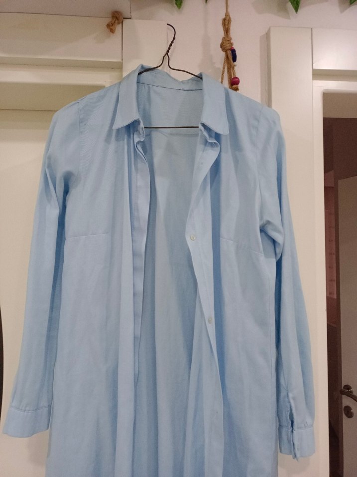 Mavi Hamile Gömlek, Uzun Kollu, Düğmeli - Görsel 2