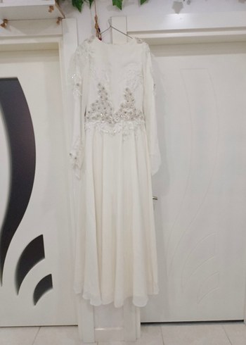 Uzun Kollu Vintage A Kesim Beyaz Gelinlik - Görsel 3