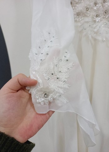 Uzun Kollu Vintage A Kesim Beyaz Gelinlik - Görsel 2