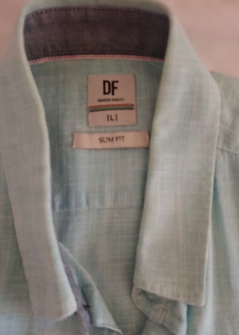 Turkuaz Kısa Kollu Keten Erkek Gömlek - Görsel 3