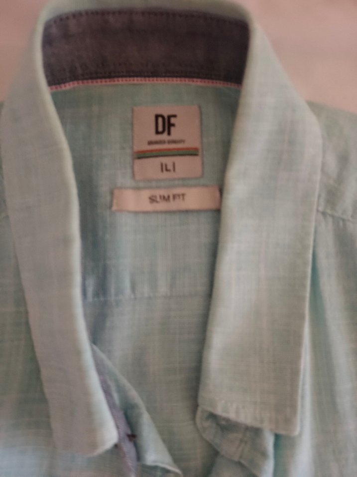 Turkuaz Kısa Kollu Keten Erkek Gömlek - Görsel 3