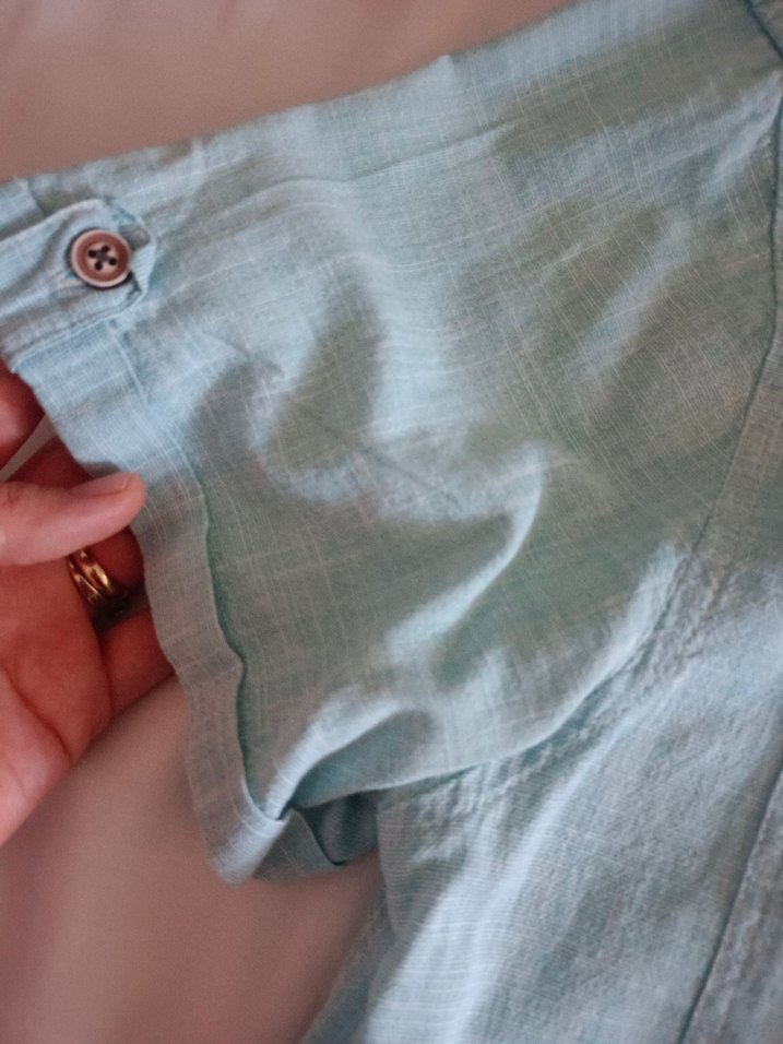 Turkuaz Kısa Kollu Keten Erkek Gömlek - Görsel 2