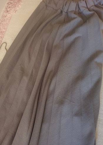 Kadın Gri Keten Pilili Uzun Etek - Görsel 2