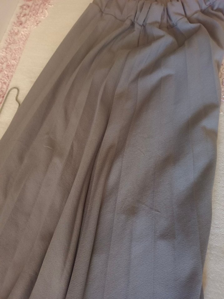 Kadın Gri Keten Pilili Uzun Etek - Görsel 2