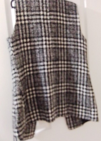 Düğmeli Gri Ekose Midi Kadın Yelek - Görsel 3