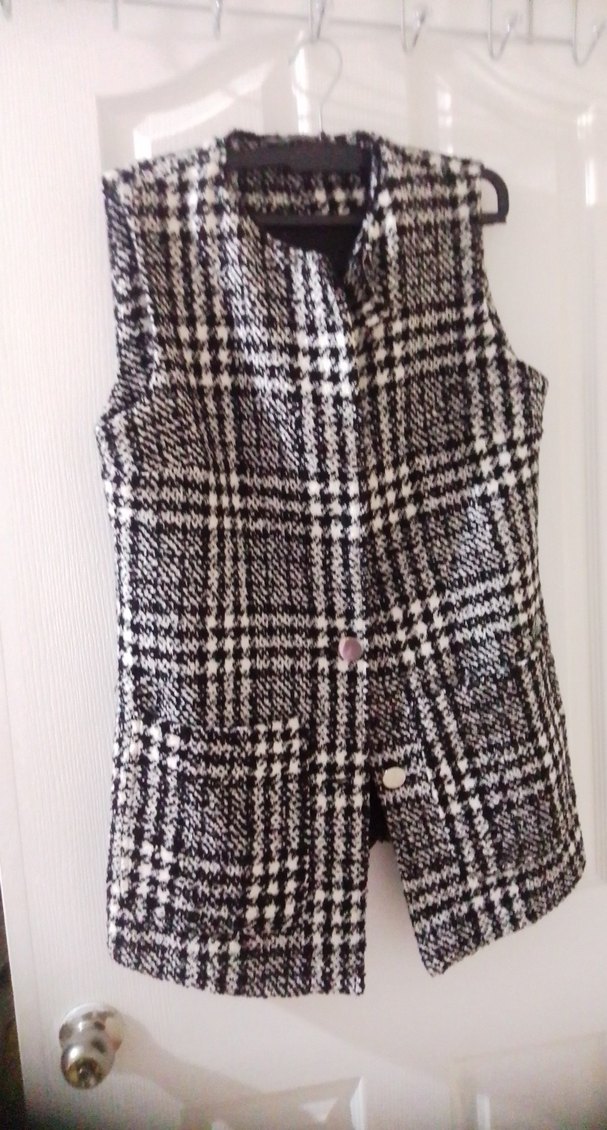 Düğmeli Gri Ekose Midi Kadın Yelek - Görsel 4